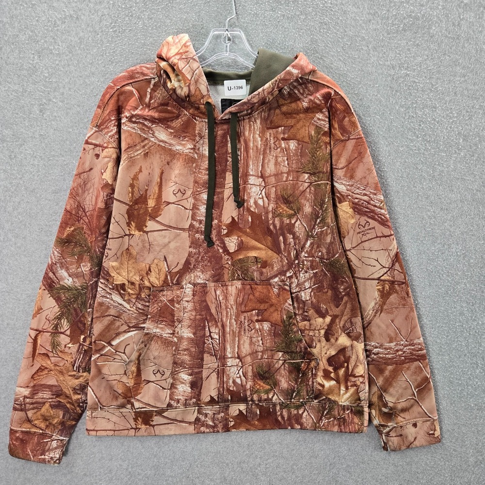 RedHead Men Sweatshirt Medium Brown Realtree Camo Hoodie Fleece Lined READ